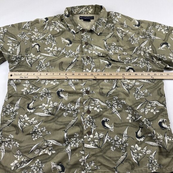 ExOfficio Button Up Shirt Men's L Short Sleeve Vented Outdoors Fish Floral Green - Picture 4 of 12